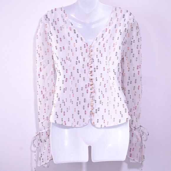 Eva Franco Multi Color Gold Thread Overlay Balloon Sleeve Blouse Sz 4 NWT 398 - Picture 2 of 14